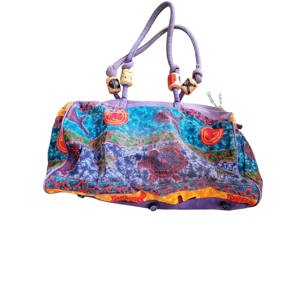 Vintage 1990s Sun n' Sand Canvas Tropical Duffle Bag - Picture 6 of 6